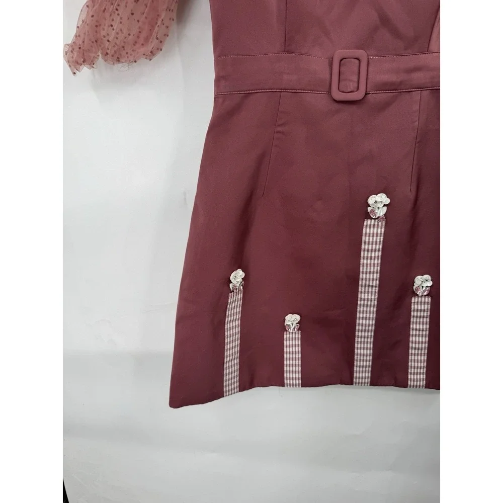 Bellita Coquette Whimsy Ballerina Mini Dress Women S Brown Puff Shoulder Fairy - Picture 7 of 8